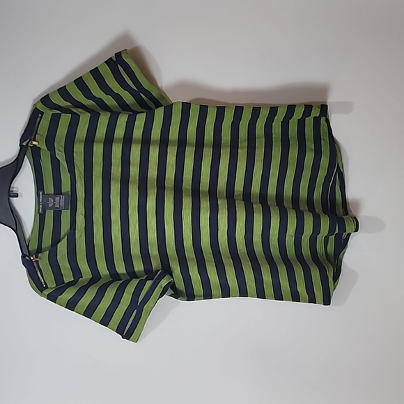 Chelsea & Theodore Green & Navy Striped Shirt with Zippered Shoulders Nautical - Picture 5 of 10